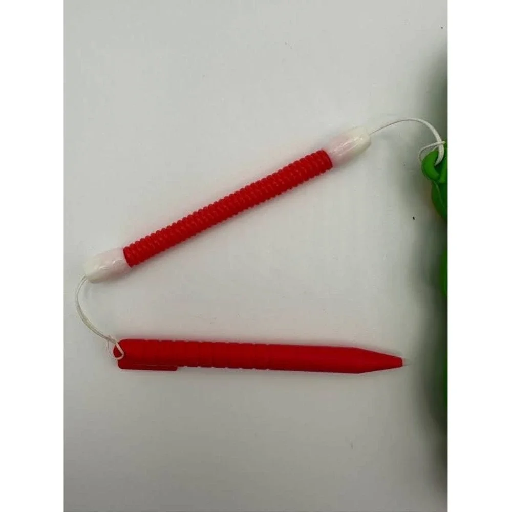 Green Dinosaur Silicone Luggage Tag with Red Stylus Pen and Paw Print Strap